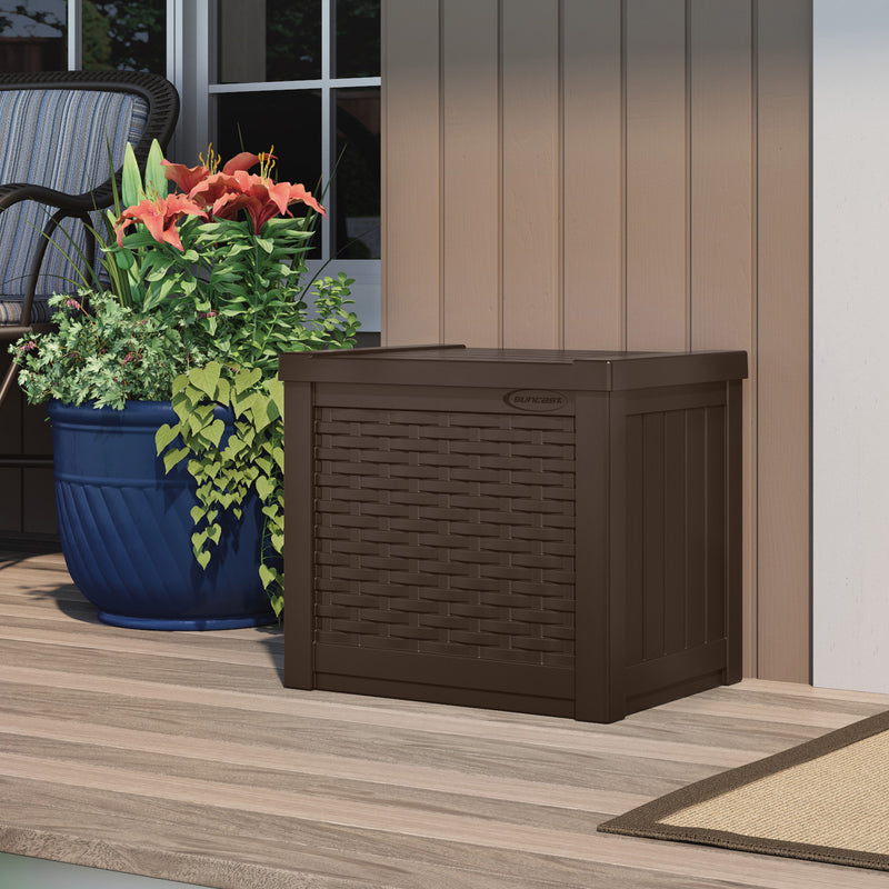 Suncast 22 Gallon Outdoor Patio Small Deck Box with Storage Seat, Java (4 Pack)