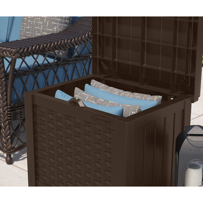 Suncast Small Resin Wicker 22 Gallon Outdoor Patio Storage Box, Java (Open Box)