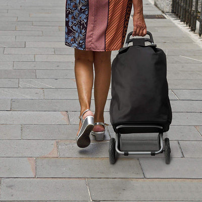 Hoppa Lightweight Heavy Duty Foldable Shopping Trolley for Easy Storage, Black - VMInnovations