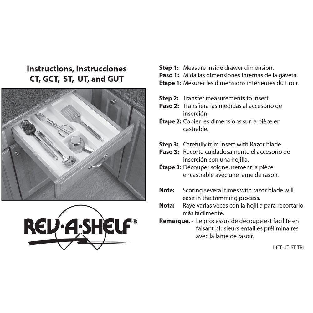 Rev-A-Shelf ST50-21A-52 Trimmable Universal Spice Drawer Insert Tray, Almond