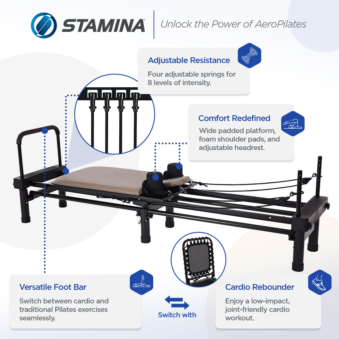 Stamina AeroPilates Reformer Whole Body Resistance Pilates Workout Board Machine - VMInnovations