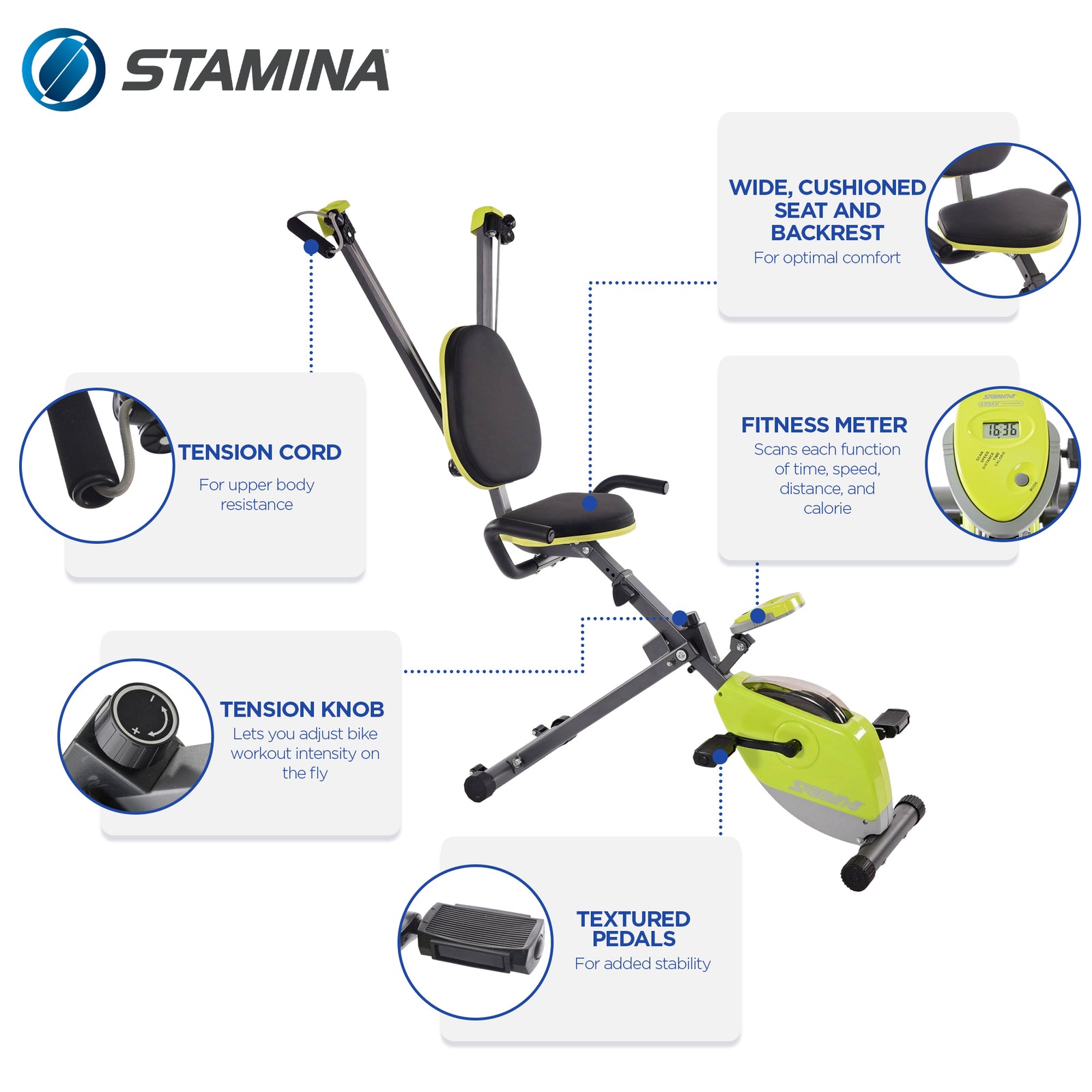 Stamina Wonder Stationary Portable Magnetic Resistance Training Exercise Bike - VMInnovations