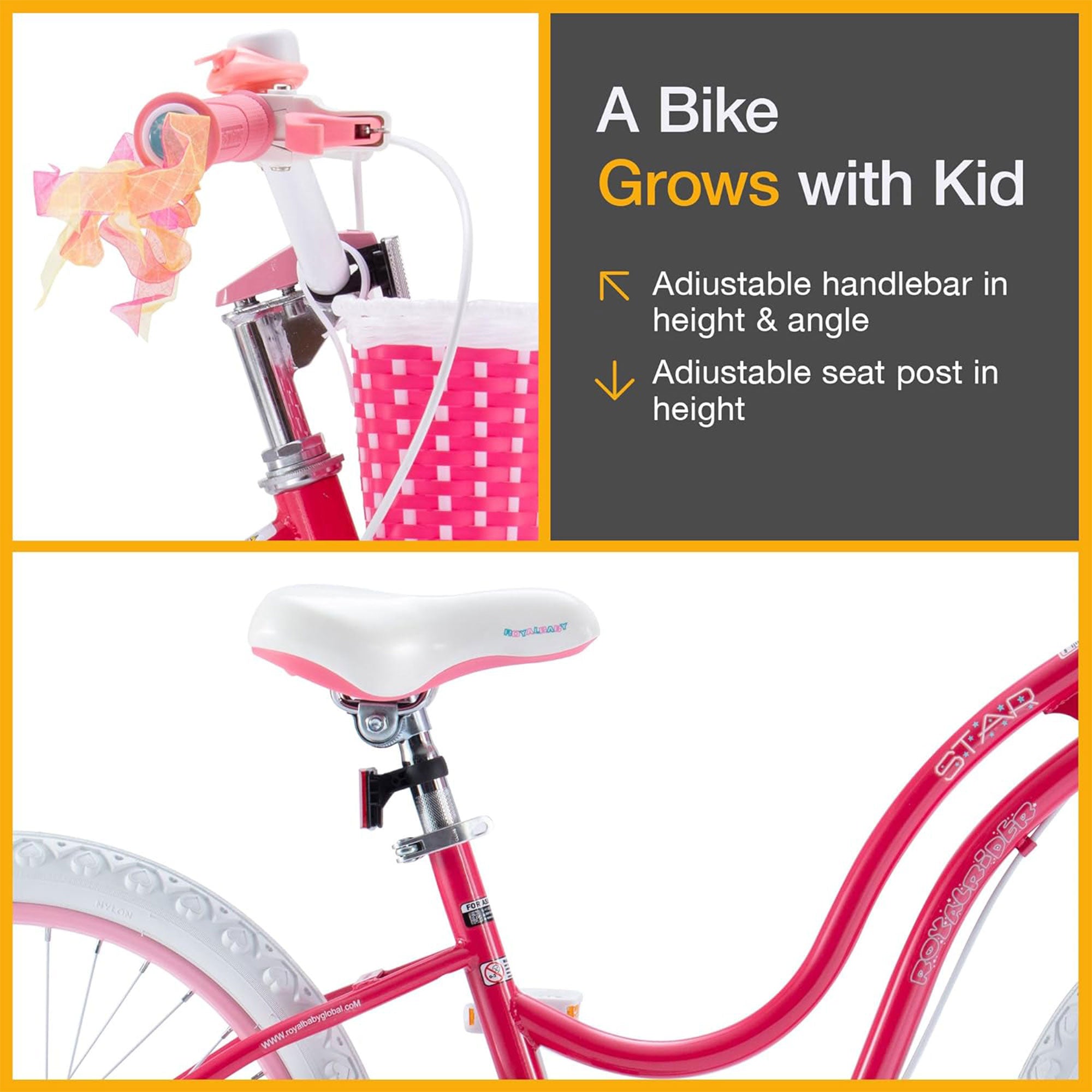 RoyalBaby Stargirl Children's Outdoor Bicycle 16 Inch with Training Wheels, Pink - VMInnovations