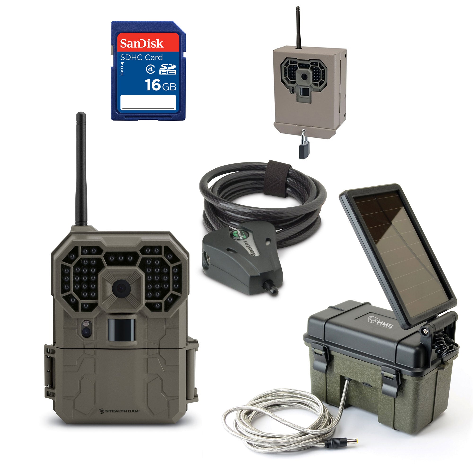 Stealth Cam GXW Game Camera & Memory Card & Battery & BearProof Box & Lock Cable