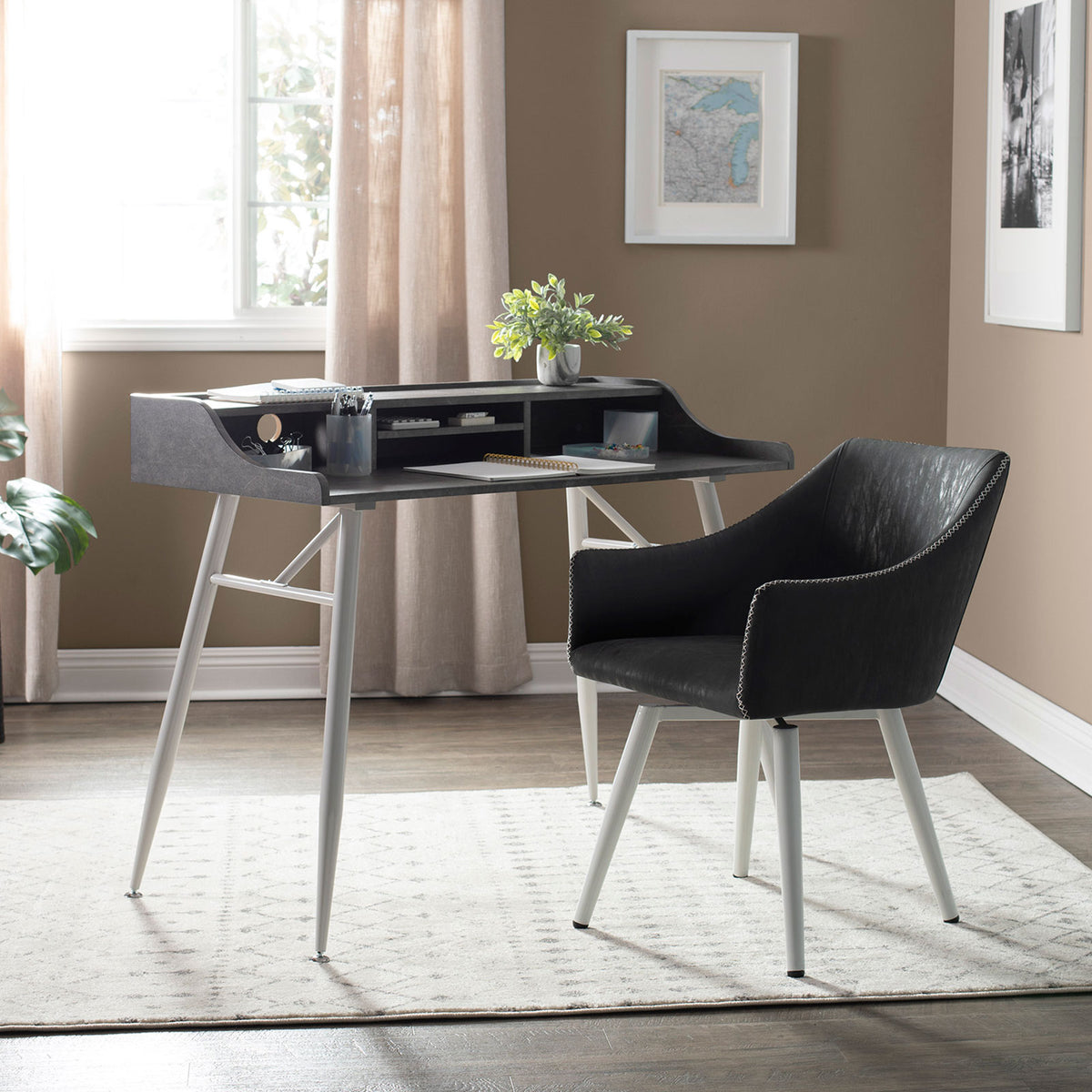 Studio Designs Woodford 45 Inch Wide Wood Office Table Desk w/ Shelf, Grey(Used)