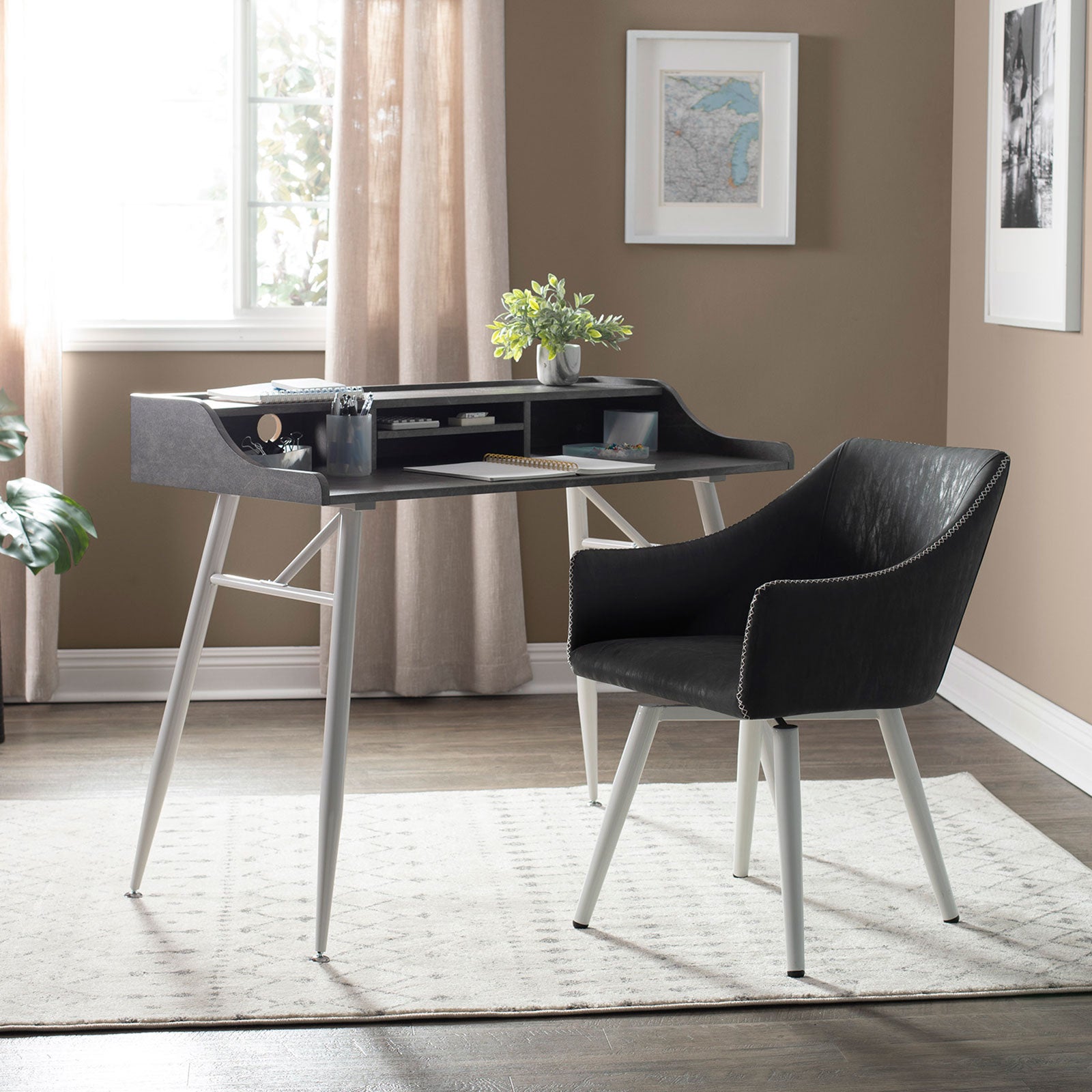 Studio Designs Woodford 45 Inch Wood Office Table Desk w/ Shelf, Grey (Open Box)