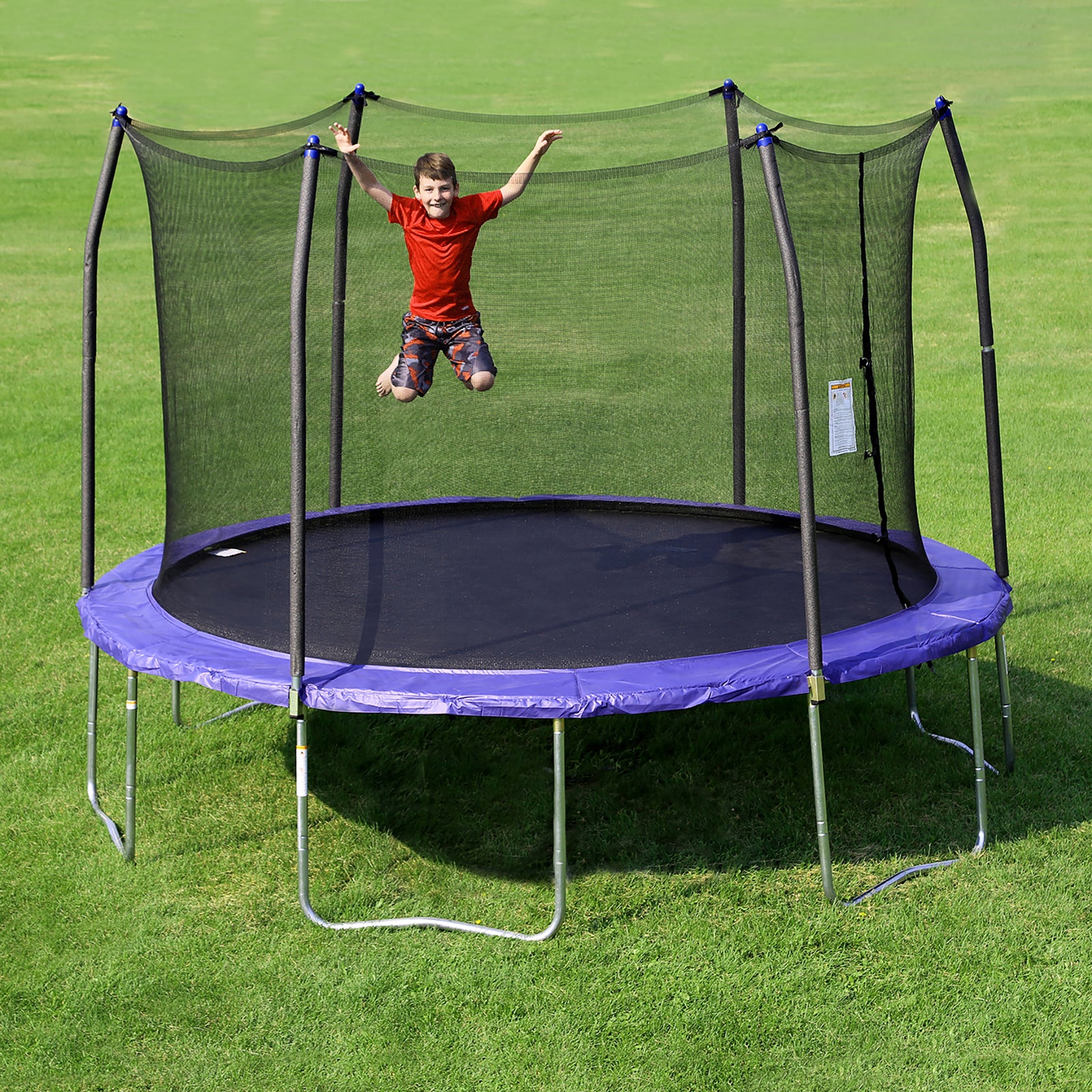 Skywalker Trampolines 12 Foot Round Outdoor Trampoline with Enclosure, Blue - VMInnovations