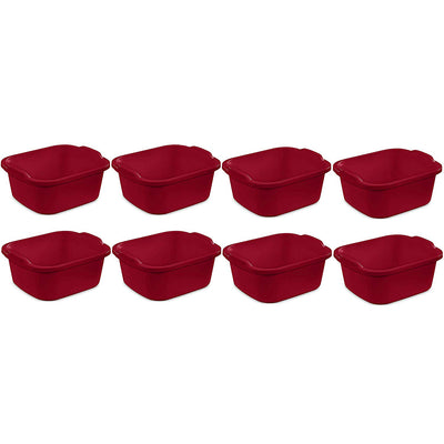 Sterilite Large Multi-Function Home 12-Quart Sink Dish Washing Pan, Red (8 Pack)