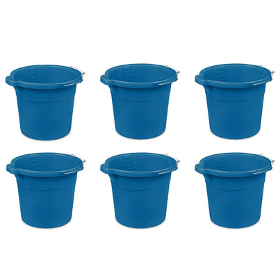 Sterilite Heavy-Duty Large 18-Quart Easy Pour Spout Pail Bucket, Blue (6 Pack)