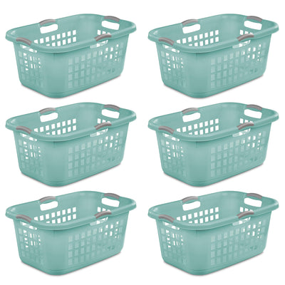 Sterilite Ultra 2 Bushel Plastic Stackable Clothes Laundry Basket, Aqua (6 Pack)
