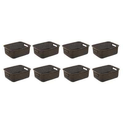Sterilite Small 11" Long Weave Home Storage Basket Organizer, Espresso (8 Pack) (Open Box)
