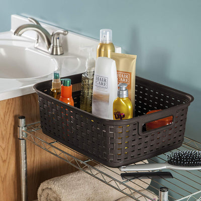 Sterilite Small 11" Long Weave Home Storage Basket Organizer, Espresso (8 Pack) (Open Box)