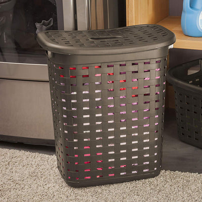 Sterilite Plastic Wicker Weave Dirty Clothes Laundry Hamper Bin with Lid, Brown (Open Box)