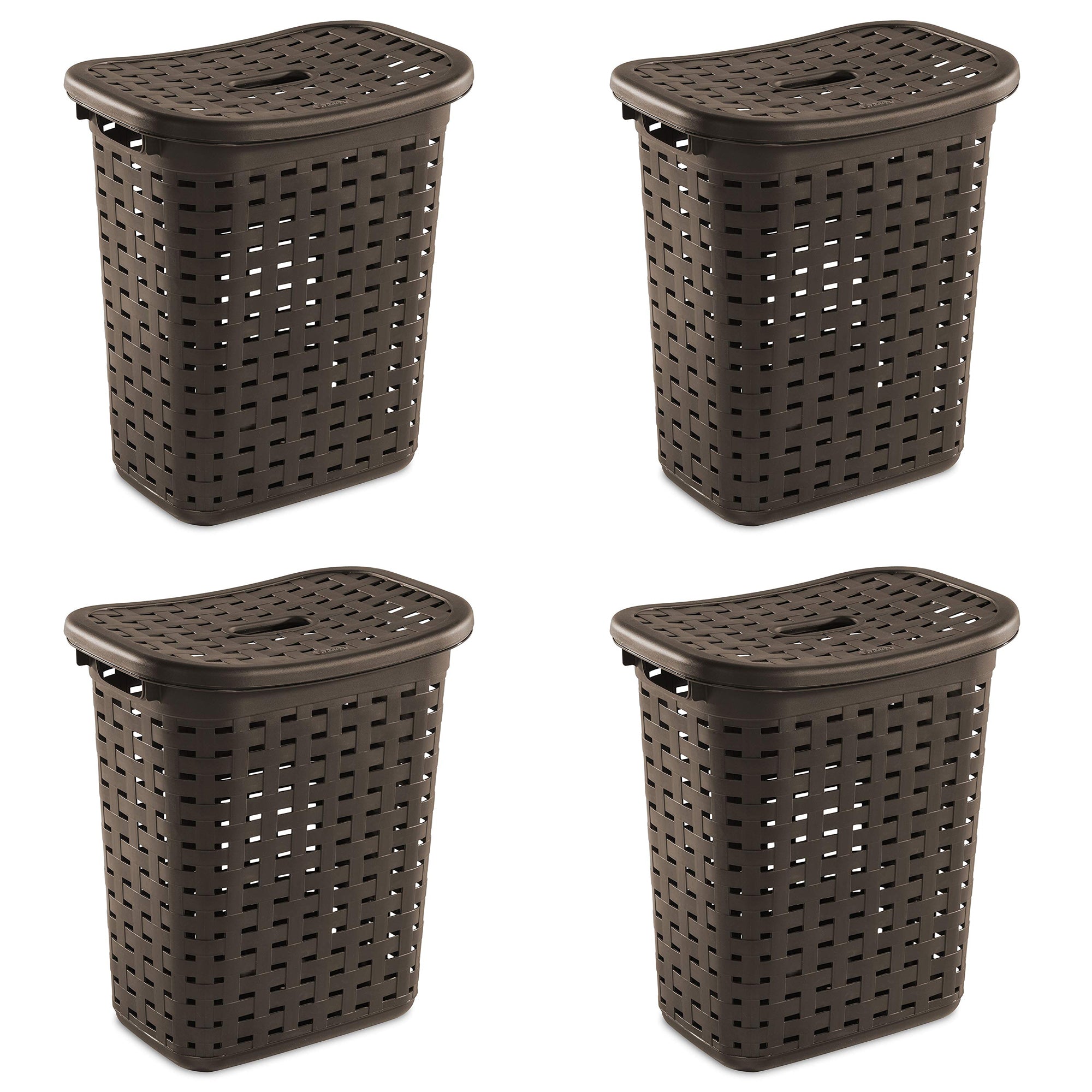 Sterilite Plastic Wicker Weave Dirty Clothes Laundry Hamper Bin and Lid (4 Pack)