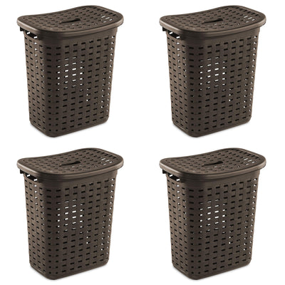 Sterilite Plastic Wicker Weave Dirty Clothes Laundry Hamper Bin and Lid (4 Pack)