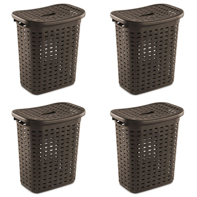 Sterilite Plastic Wicker Weave Dirty Clothes Laundry Hamper Bin and Lid (4 Pack)