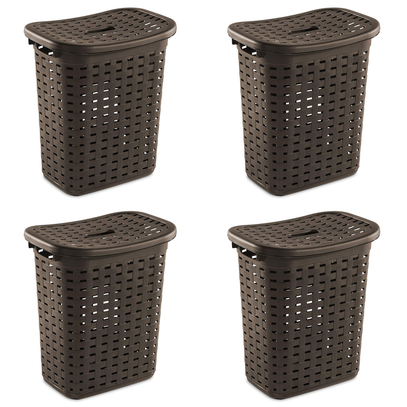 Sterilite Plastic Wicker Weave Dirty Clothes Laundry Hamper Bin and Lid (4 Pack)