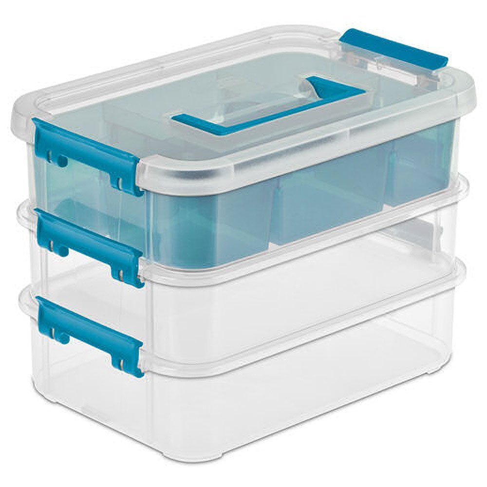 Sterilite Convenient Home 3-Tiered Layer Stack Carry Storage Box, Clear