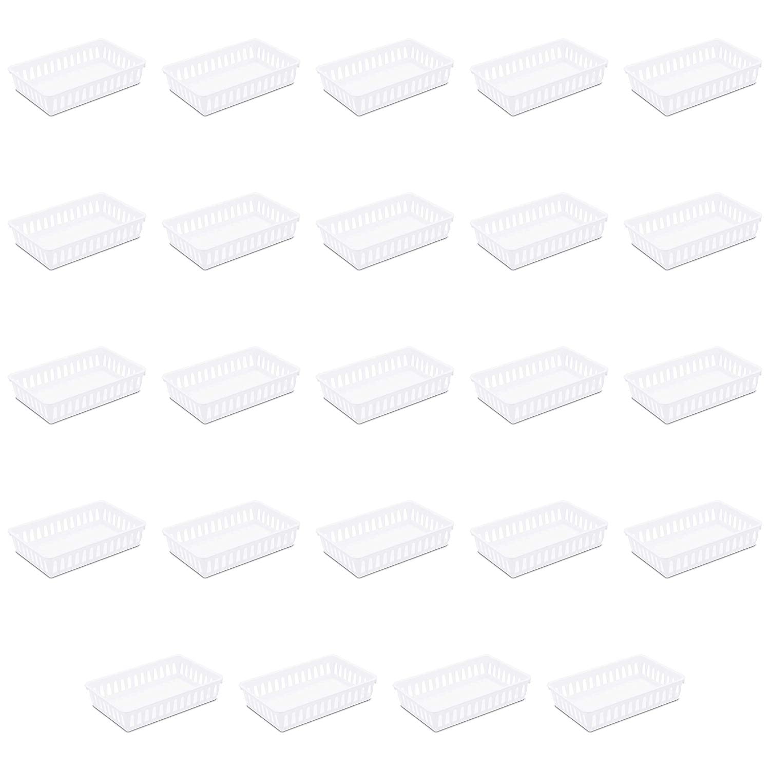 Sterilite Small Convenient Home Storage Basket Organizing Tray, White (24 Pack)