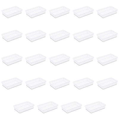 Sterilite Small Convenient Home Storage Basket Organizing Tray, White (24 Pack)
