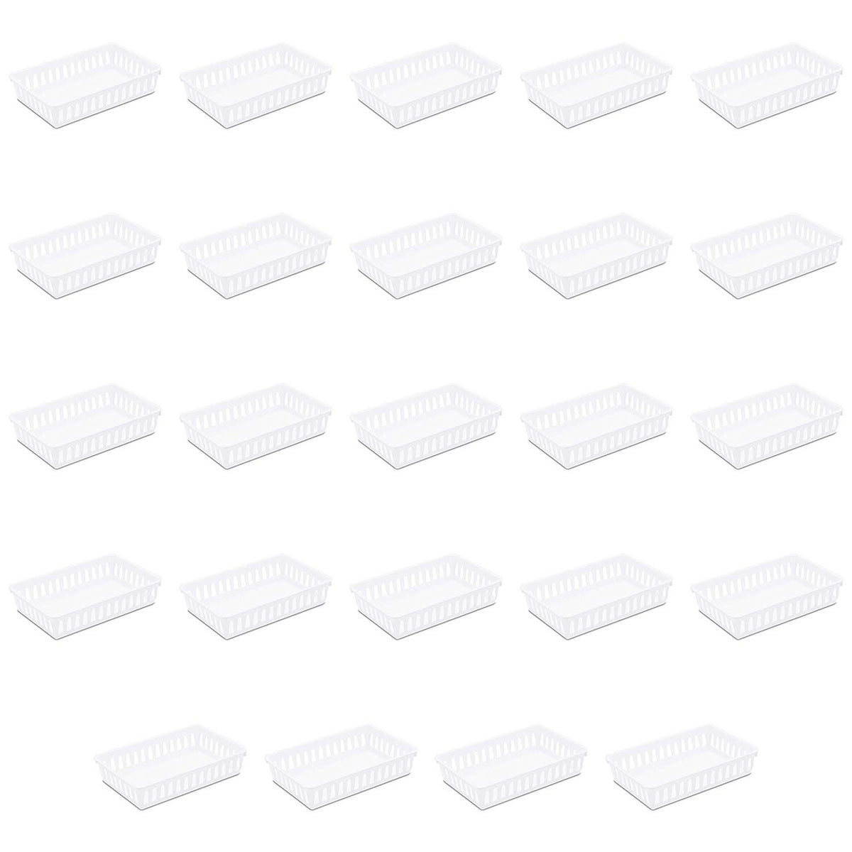 Sterilite Small Convenient Home Storage Basket Organizing Tray, White (24 Pack)
