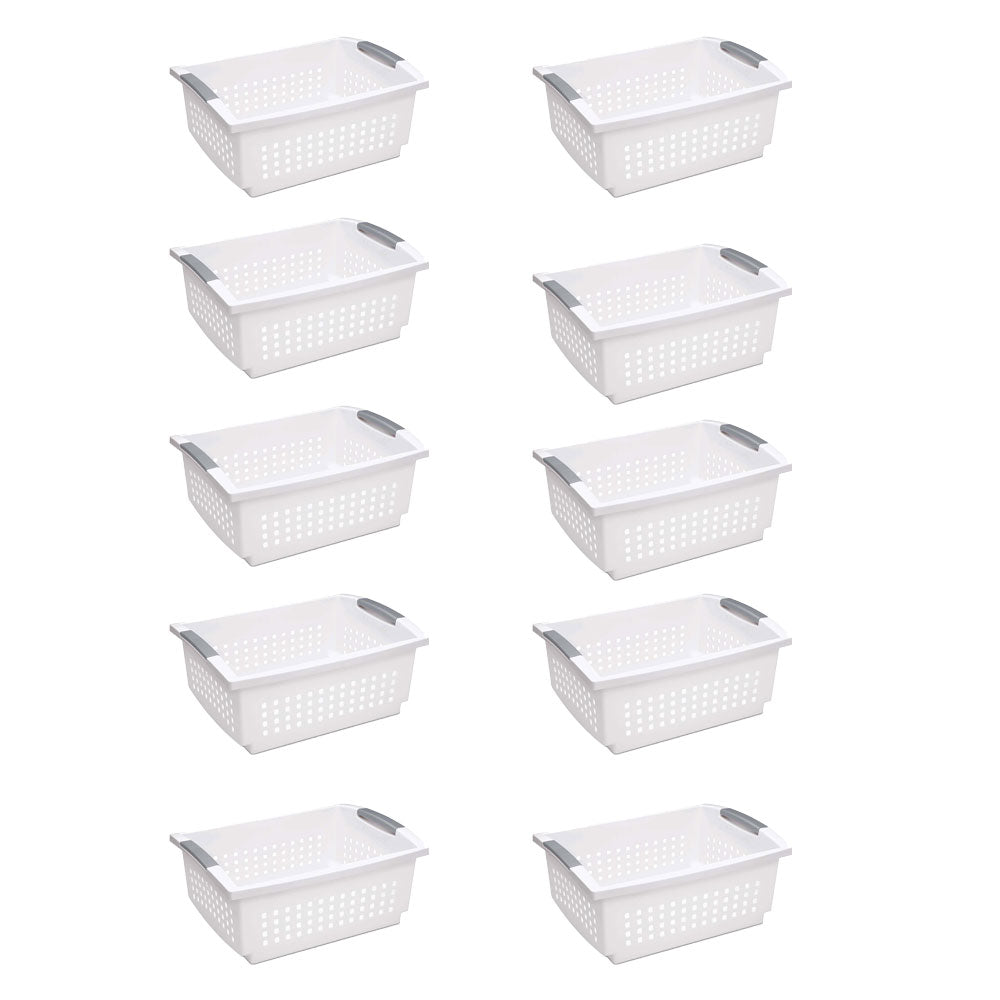 Sterilite Large Plastic Stackable Storage & Organization Basket, White (10 Pack)