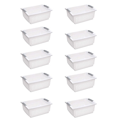 Sterilite Large Plastic Stackable Storage & Organization Basket, White (10 Pack)