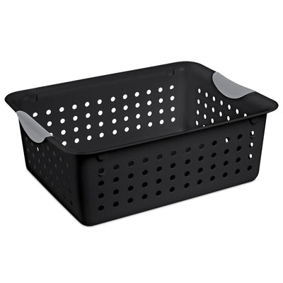 Sterilite 1624 Medium Ultra Indoor Storage Basket with Contoured Handles, Black