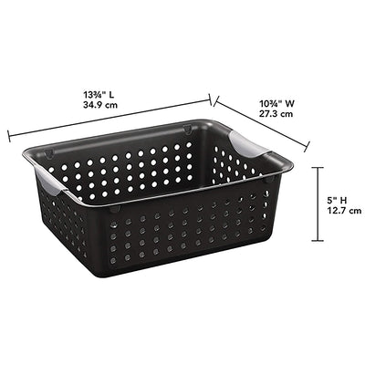 Sterilite 1624 Medium Ultra Indoor Storage Basket with Contoured Handles, Black