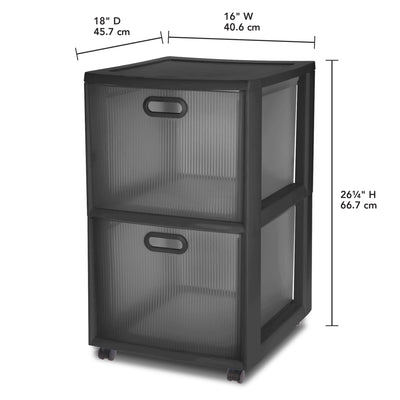 Sterilite Ultra 25 Inch 2 Drawer Wheeled Home Storage Organizer Cart (2 Pack)