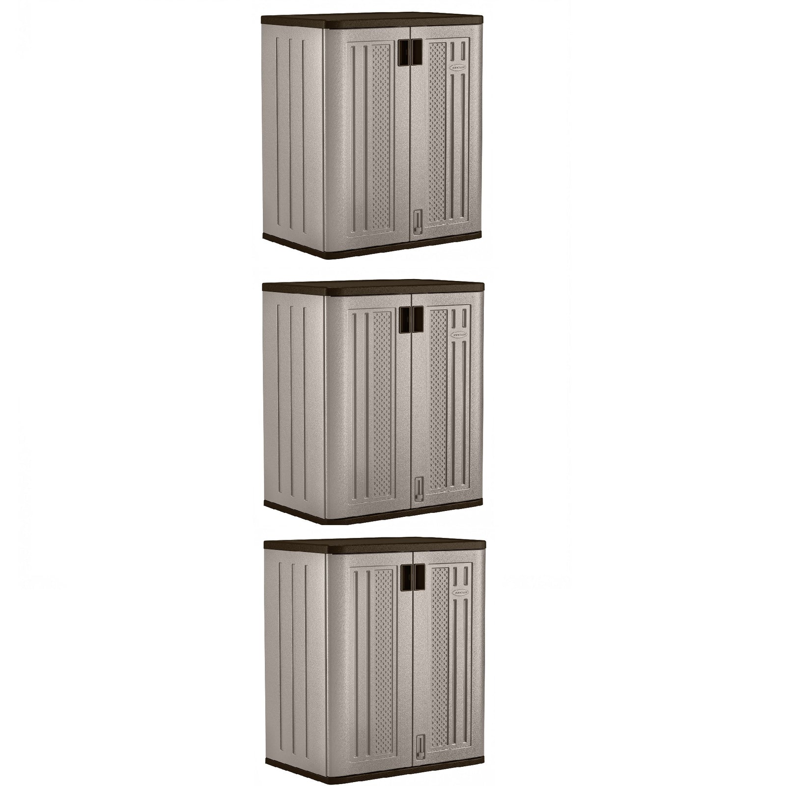 Suncast 9 Cu Ft Heavy Duty Resin Garage Base Storage Cabinet, Platinum (3 Pack) - VMInnovations