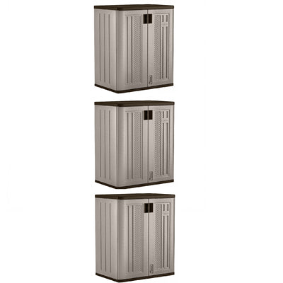 Suncast 9 Cu Ft Heavy Duty Resin Garage Base Storage Cabinet, Platinum (3 Pack) - VMInnovations