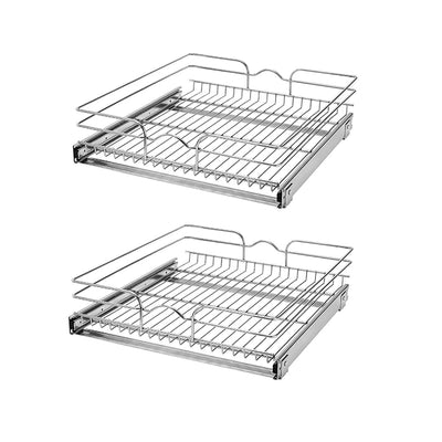 Rev-A-Shelf 2"1 Wide 22" Deep Base Kitchen Cabinet Pull Out Wire Basket (2 Pack)