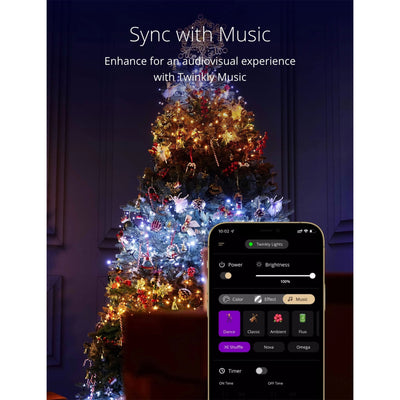 Twinkly Bluetooth 65.5 Ft 250 LED Amber/White Lights & USB Light Effects Dongle