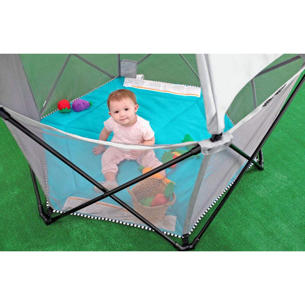 Summer Infant 25344 Pop 'n Play SE 6 Sided Hex Playard, Sweetlife Edition, Aqua