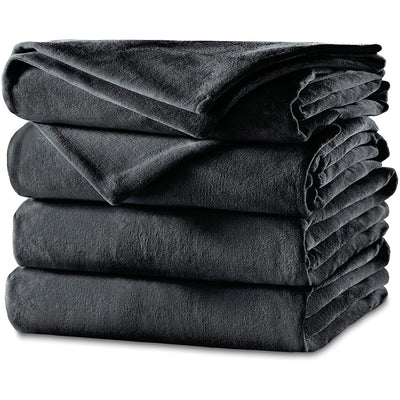 Sunbeam Full Sized Velvet Heated Throw Blanket with Controller, Gray (Open Box)