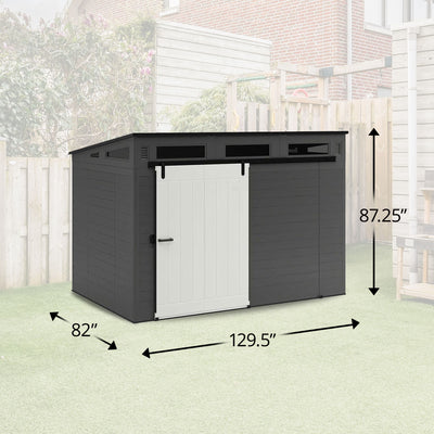 Suncast Modernist 10 Foot x 7 Foot Barn Door Outdoor Garden Storage Shed, Grey