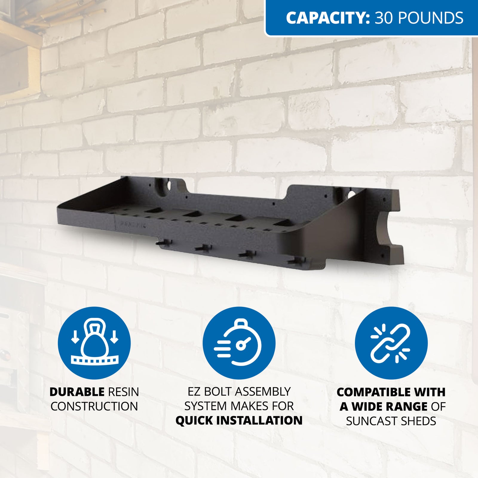 Suncast 25 x 8 Inch Shelf Accessory with Hooks for Outdoor Shed, Black (2-Pack) - VMInnovations
