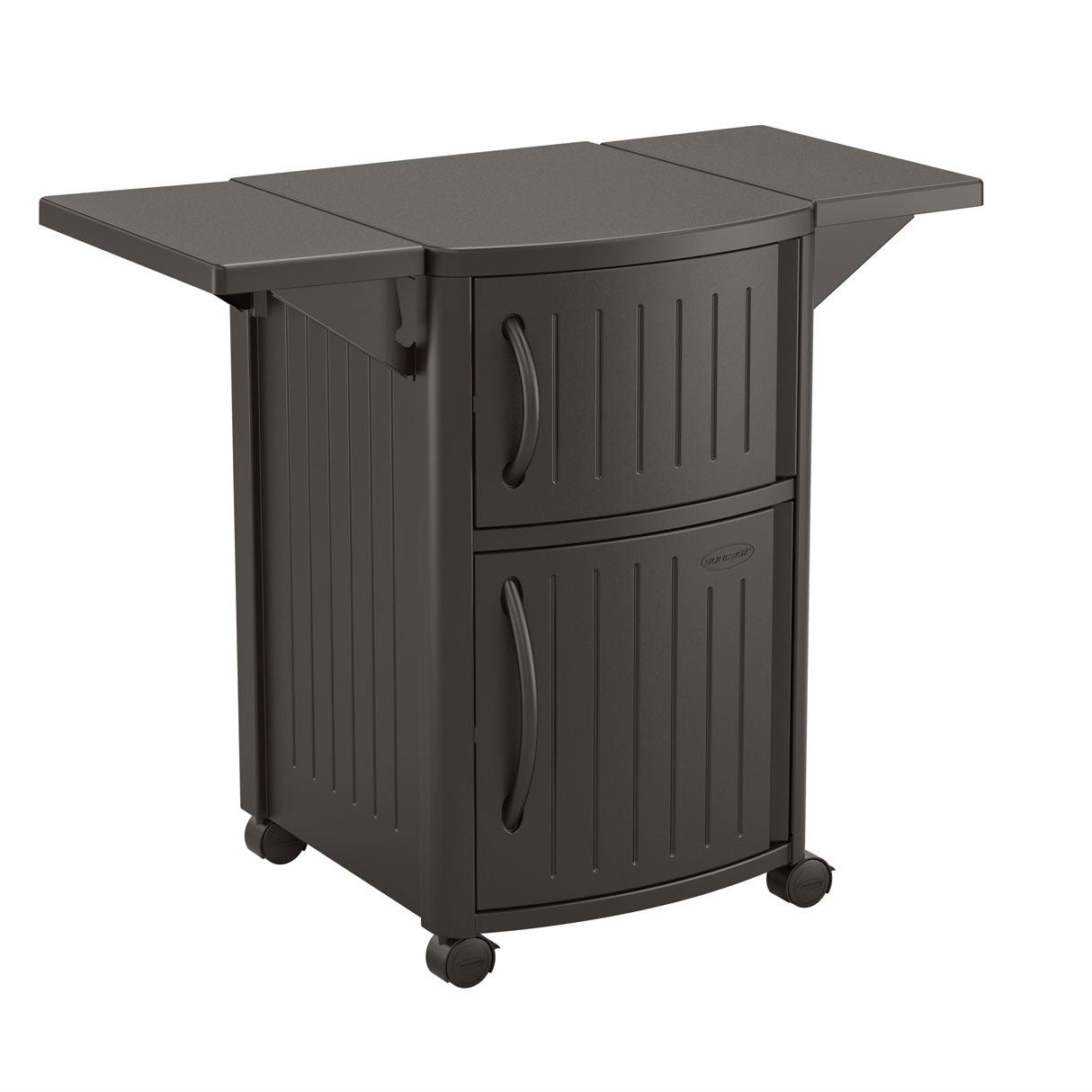 Suncast 40” Outdoor Meal Station & Cabinet and Hideaway Outdoor 33 Gal Trash Bin