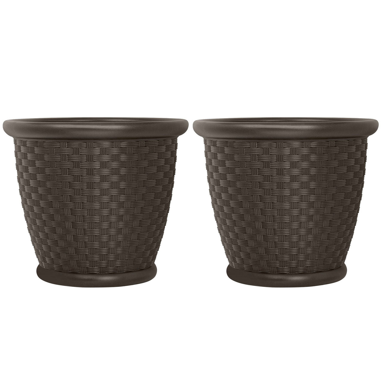 Suncast Sonora 22 Inch Resin Wicker Decorative Garden Flower Planter (2 Pack) - VMInnovations