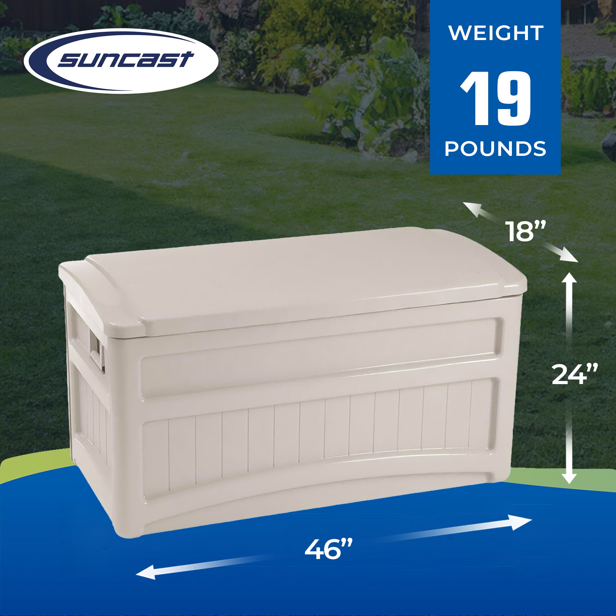 Suncast 73 Gallon Outdoor Patio Deck Resin Storage Organization Chest Box, Taupe - VMInnovations