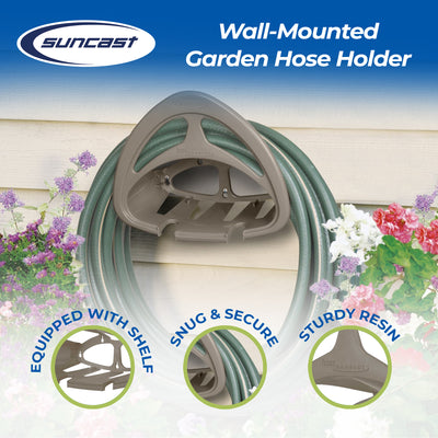 Suncast HH150 Outdoor Wall Mount Garden Hose Holder with Shelf, Taupe (4 Pack) - VMInnovations