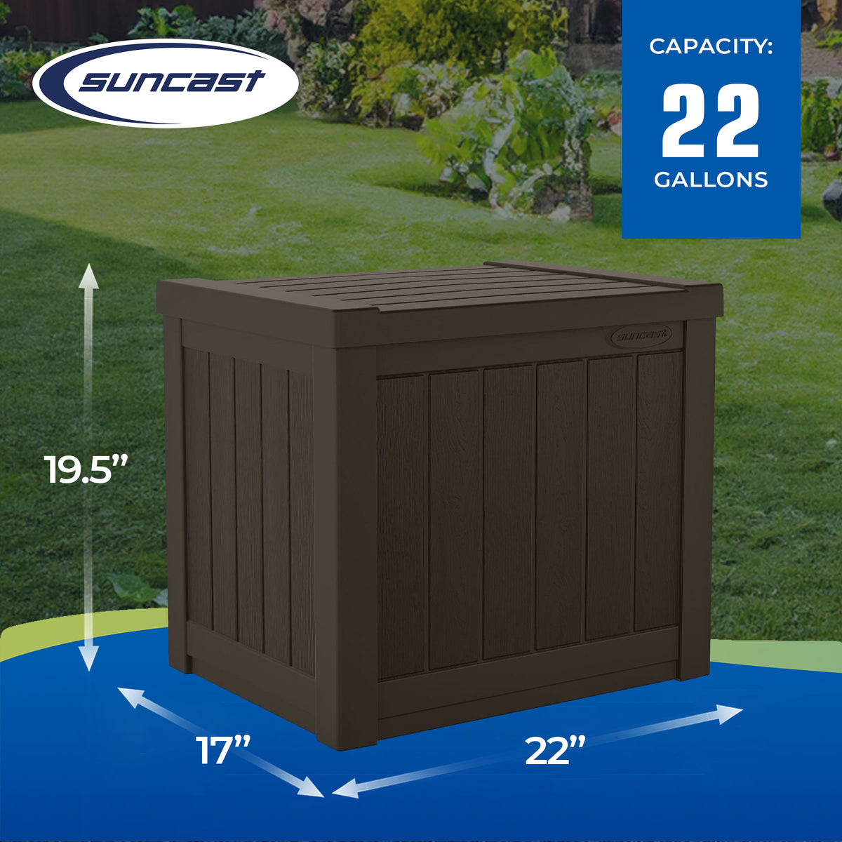 Suncast 17x22in Resin 22-Gallon Indoor Patio Storage Deck Box, Java (Open Box)