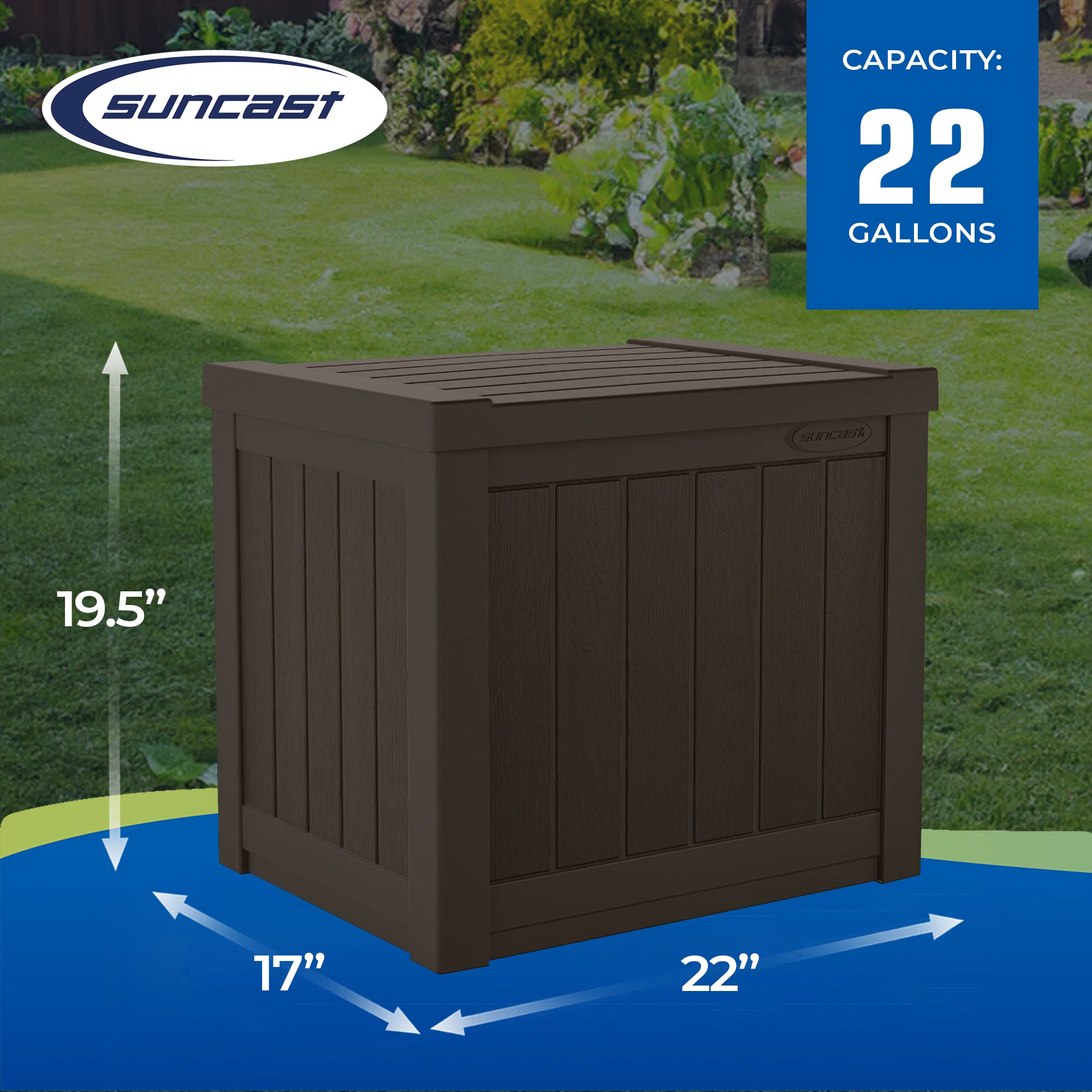 Suncast 17x22in Resin 22-Gal Patio Storage Box, Java (Used)