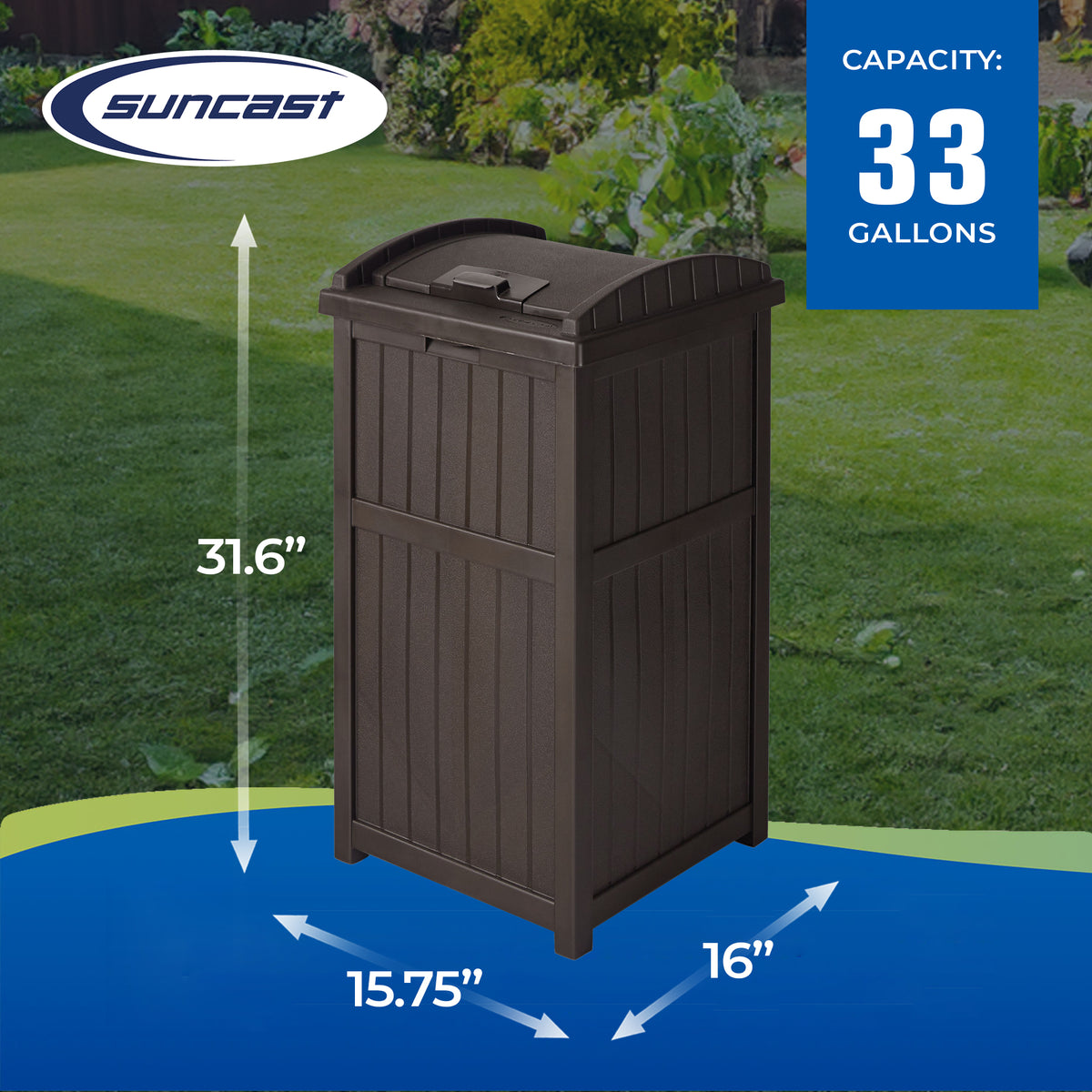 Suncast Trash Hideaway 33 Gallon Outdoor Garbage Trash Bin, Java (Open Box)