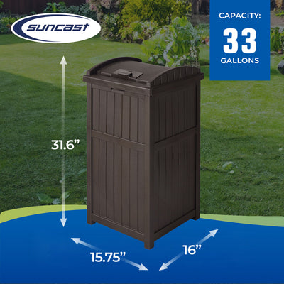 Suncast Trash Hideaway 33 Gallon Outdoor Garbage Trash Bin, Java (Open Box)