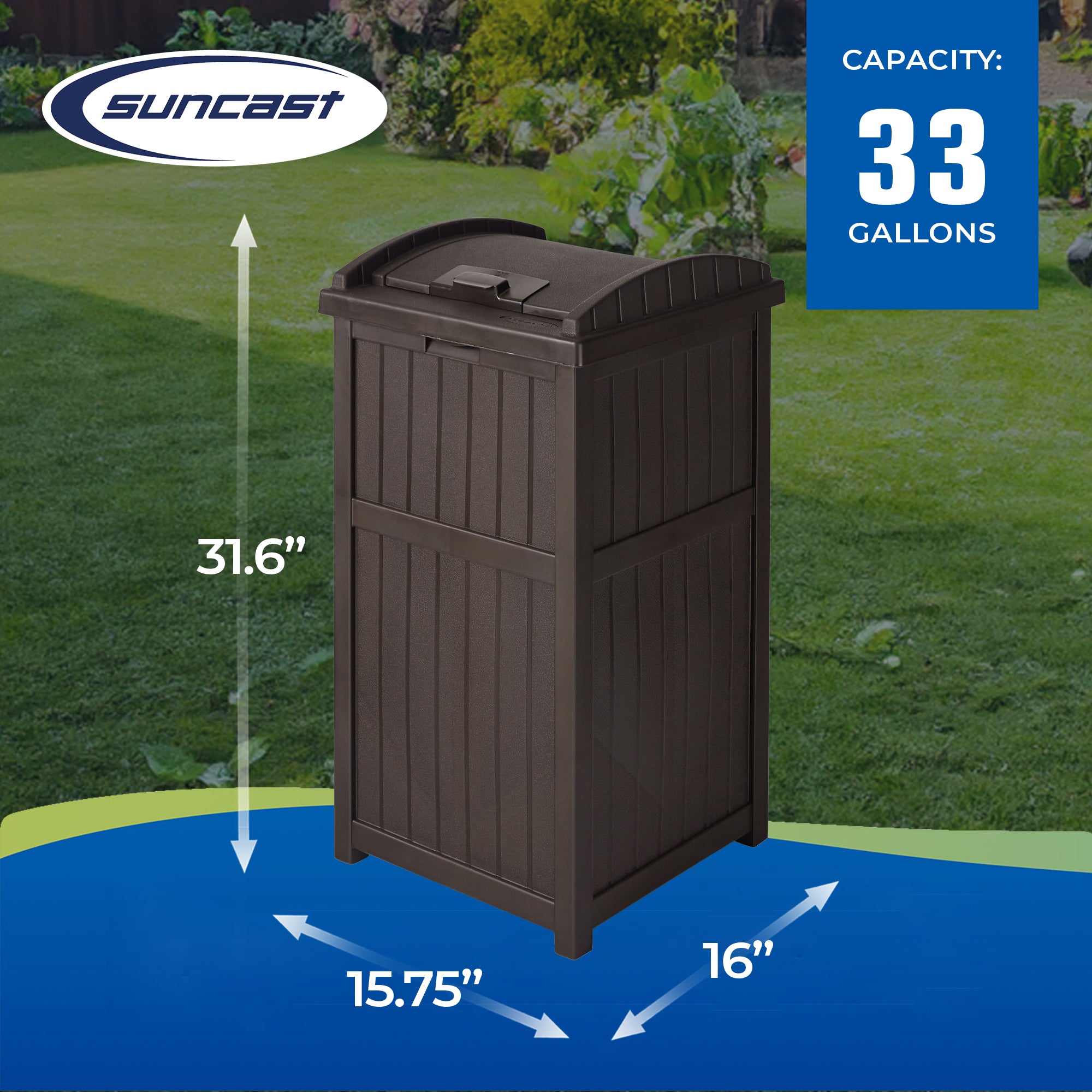 Suncast GH1732J Trashcan Hideaway Outdoor 33 Gallon Garbage Waste Bin, Java (For Parts)