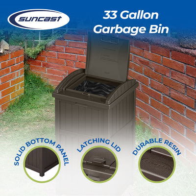 Suncast Trash Hideaway Outdoor 33 Gallon Garbage Waste Can Bin, Java (2 Pack)