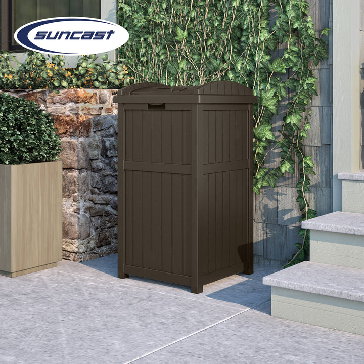 Suncast Trash Hideaway Outdoor 33 Gallon Garbage Waste Can Bin, Java (2 Pack) - VMInnovations
