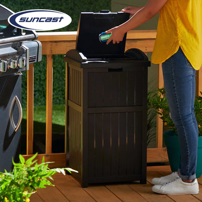 Suncast Trash Hideaway Outdoor 33 Gallon Garbage Waste Can Bin, Java (2 Pack)